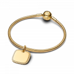 Engravable square 14k gold-plated pendant with clear cubic zirconia