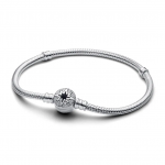 Snake chain sterling silver bracelet with north star clasp and clear cubic zirconia