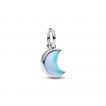Moon sterling silver double dangle with moonstone iridescent glass