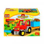 Конструктор большие кубики Город мастеров трактор с тележкой