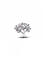Family tree sterling silver charm with fancy pink cubic zirconia and fuchsia rose crystal