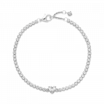Heart sterling silver tennis bracelet with clear cubic zirconia