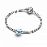 Engravable heart sterling silver charm with imitation turquoise