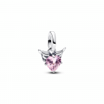 Winged heart sterling silver mini dangle with orchid pink crystal
