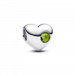 Engravable heart sterling silver charm with spring green crystal