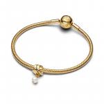 Someone special 14k gold-plated dangle with white treated freshwater cultured pearl and black enamel