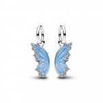 Butterfly sterling silver splittable dangle with clear cubic zirconia and shimmering blue enamel