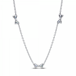 Bow sterling silver station chain necklace with clear cubic zirconia and sliding clasp