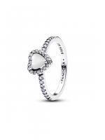 Heart sterling silver ring with white bioresin man-made mother of pearl  and clear cubic zirconia