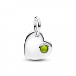 Engravable heart sterling silver dangle with spring green crystal