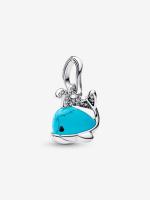Whale sterling silver dangle with clear cubic zirconia, imitation turquoise and black enamel