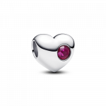 Engravable heart sterling silver charm with true red crystal