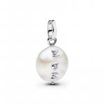 Mum sterling silver dangle with white treated freshwater cultured baroque pearl and clear cubic zirconia