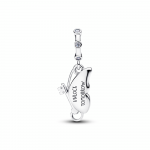 Winged key sterling silver dangle with clear cubic zirconia and shimmering blue enamel