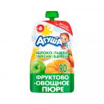 Пюре Агуша фруктово-овощное яблоко тыква персик банан 6м+ 90 гр