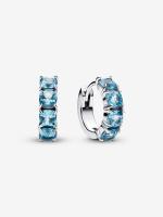 Sterling silver hoop earrings with aquamarine blue crystal