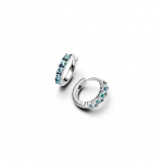 Sterling silver huggie earrings with aquamarine blue crystal