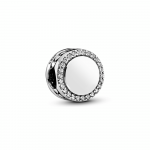 Engravable sterling silver charm with clear cubic zirconia