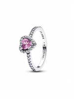 Heart sterling silver ring with light purple crystal and clear cubic zirconia