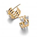 Hearts and lines 14k gold-plated hoop earrings with clear cubic zirconia