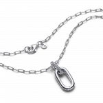 Sterling silver openable link pendant necklace with clear cubic zirconia
