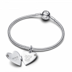 Engravable openable heart sterling silver pendant with magnet and silvery enamel