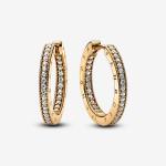 Pandora logo 14k gold-plated hoop earrings with clear cubic zirconia