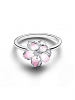 Cherry blossom sterling silver ring with shaded pink enamel