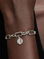 Engravable sterling silver mini medallion with clear cubic zirconia