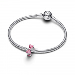 Bow sterling silver charm with fancy pink cubic zirconia