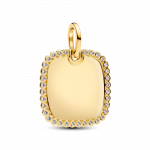 Engravable square 14k gold-plated pendant with clear cubic zirconia