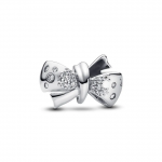 Bow sterling silver charm with clear cubic zirconia