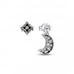 Moon and star sterling silver and ruthenium-plated stud earrings with clear cubic zirconia