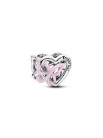 Heart and butterfly sterling silver charm with glittery pink enamel