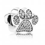 Paw silver charm with cubic zirconia