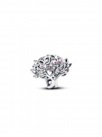 Family tree sterling silver charm with fancy pink cubic zirconia and fuchsia rose crystal