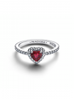 Heart sterling silver ring with fuchsia rose crystal and clear cubic zirconia
