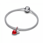 Heart sterling silver double dangle with salsa red crystal and red Murano glass