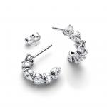 Hearts sterling silver hoop earrings with clear cubic zirconia