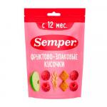 Фруктово-злаковые кусочки Semper яблоко и малина 12м+