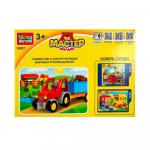 Конструктор большие кубики Город мастеров трактор с тележкой