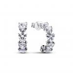 Hearts sterling silver hoop earrings with clear cubic zirconia