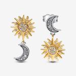 Sun and moon sterling silver and 14k gold-plated drop earrings with clear cubic zirconia
