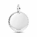 Engravable round sterling silver pendant with clear cubic zirconia