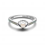 Disney Ariel sterling silver ring with treated white freshwater cultured pearl and aurora borealis clear cubic zirconia