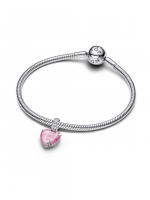 Heart sterling silver dangle with pink and clear cubic zirconia