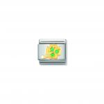 COMPOSABLE Classic GOOD LUCK in stainless steel with 18k gold and Cubic Zirconia (20_GREEN four-leaf)