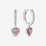 Серьги-кольца Heart из стерлингового серебра с  розовыми и прозрачными фианитами