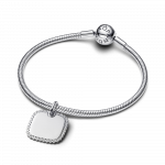 Engravable square sterling silver pendant with clear cubic zirconia