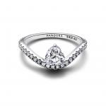 Wave heart sterling silver ring with clear cubic zirconia